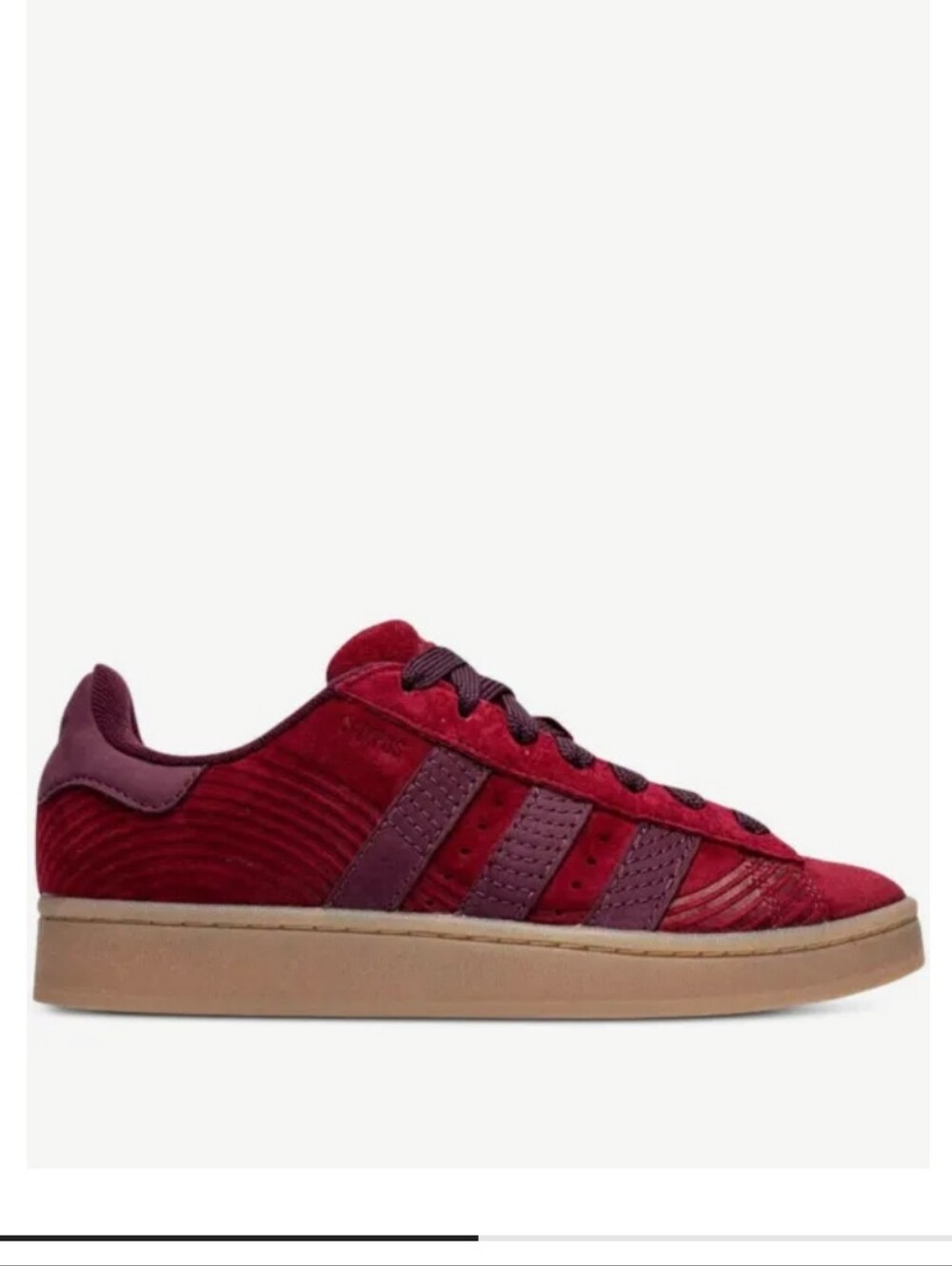 adidas Campus Low-Top Sneakers in Burgundy with Gum Sole Men's 7.5